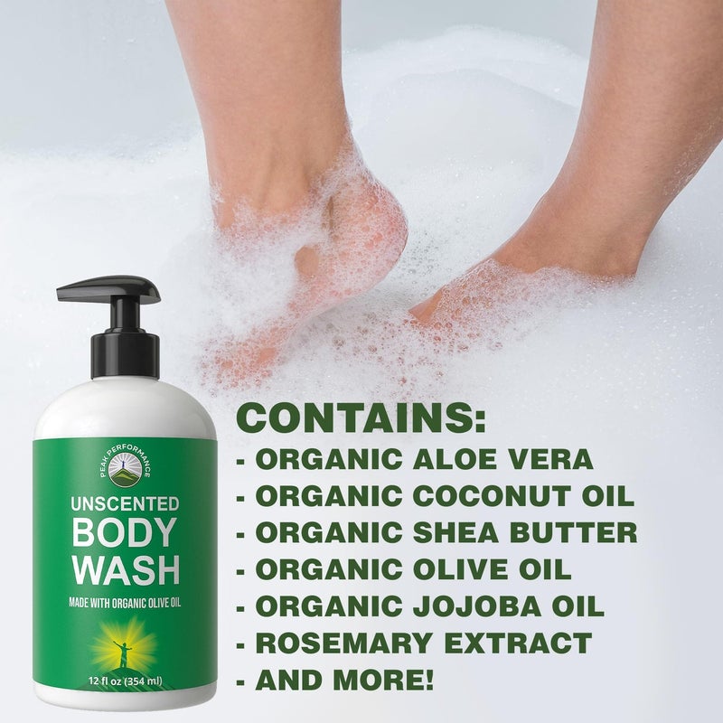 Peak Performance Ultra Pure Unscented Body Wash Made With Organic Ingredients Including Aloe Vera, Olive Oil, Jojoba, Coconut Oil, and Shea Butter. Great For Sensitive Skin. Natural Vegan Body Wash No Toxins - Image 4